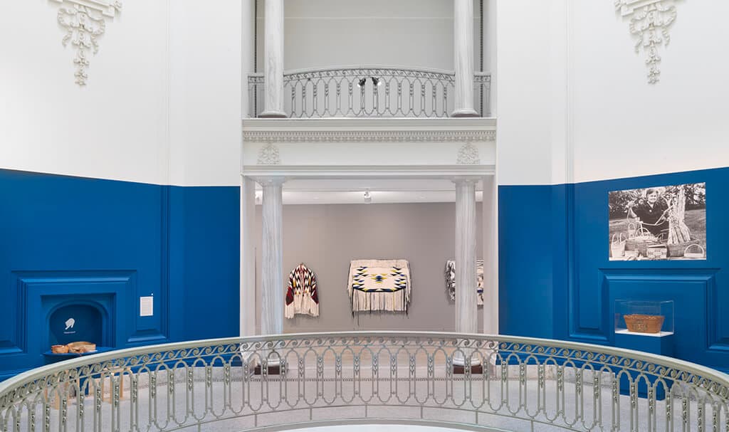 Installation view of Debra Sparrow's work in Transits and Returns, exhibition at the Vancouver Art Gallery, September 28, 2019 to February 23, 2020