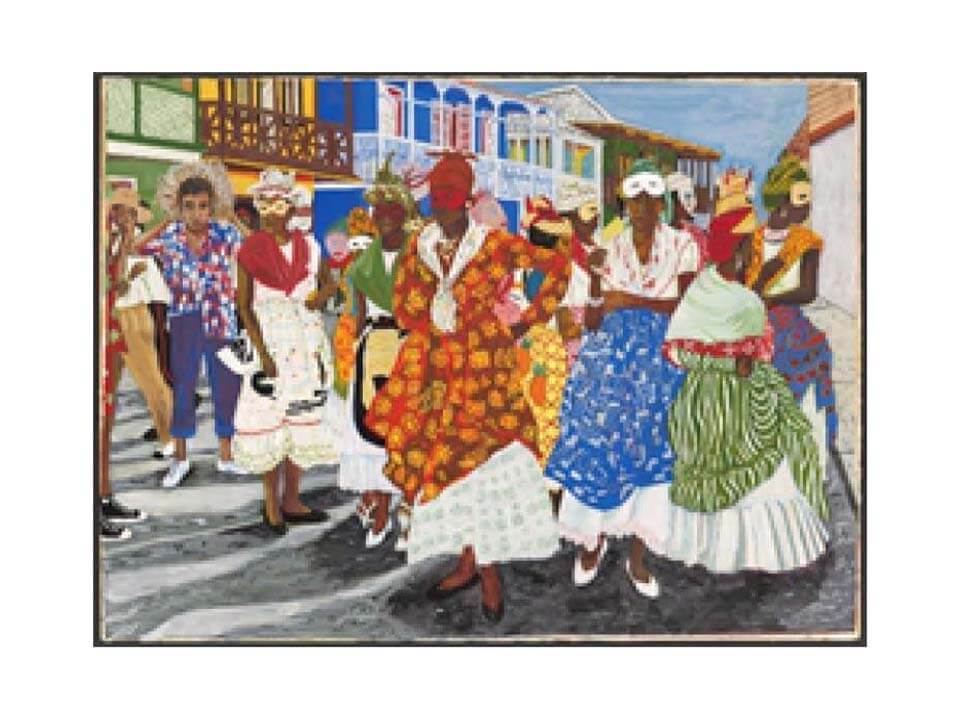 Gomo George. Women’s Carnival Group, 1996. Water colour on Rag Paper, 55.9 × 76.2 cm. Courtesy of the artist. © Gomo George