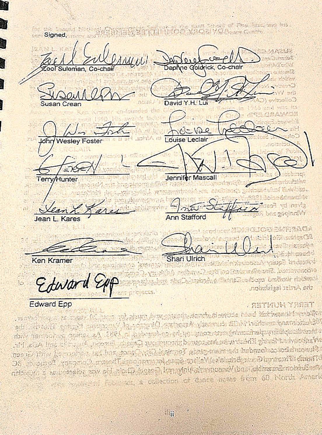 Signature page of Rungh with signatures of co-chairs and contributors.